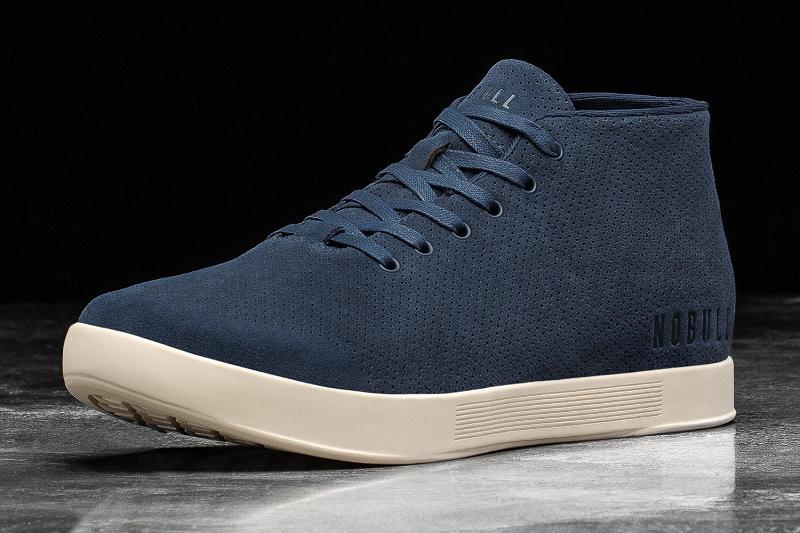 Women\'s Nobull Ivory Suede Mid Trainers Navy | SG U2973Z